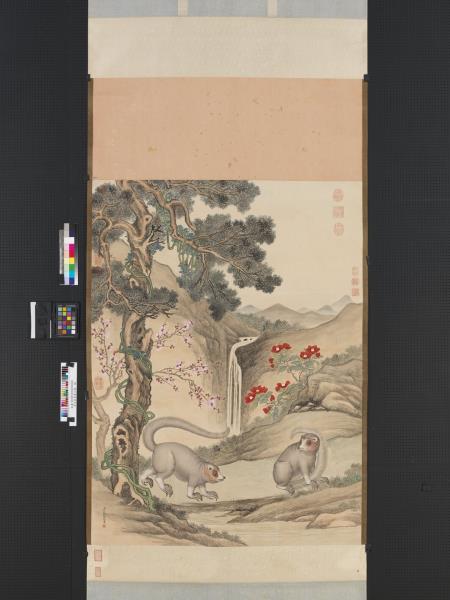 清艾啟蒙畫山貓　軸