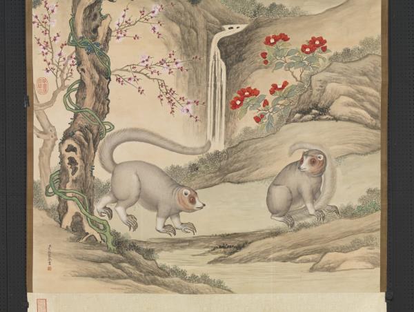 清艾啟蒙畫山貓　軸