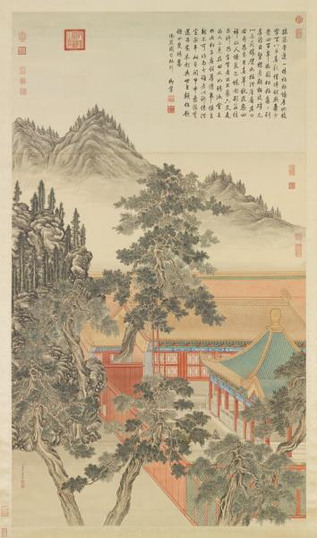 清董邦達畫御花園古柏圖　軸