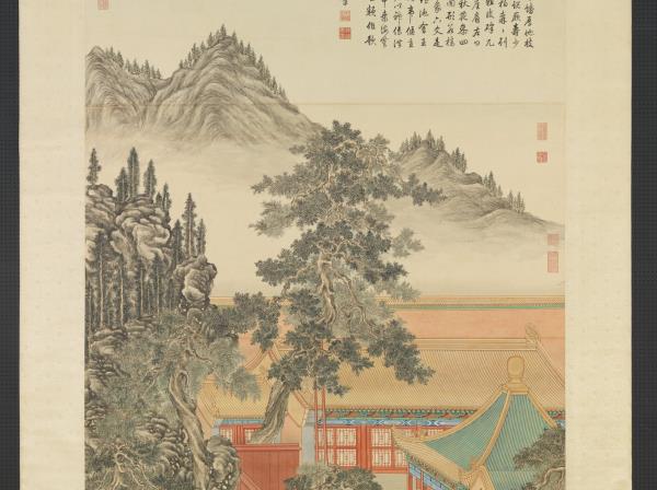 清董邦達畫御花園古柏圖　軸