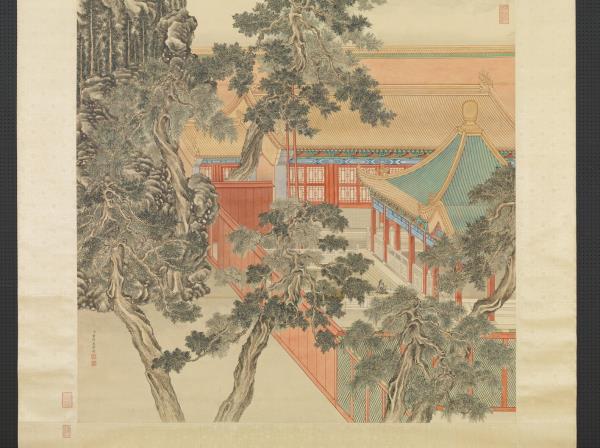 清董邦達畫御花園古柏圖　軸