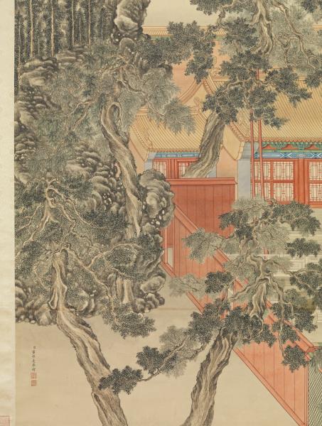 清董邦達畫御花園古柏圖　軸