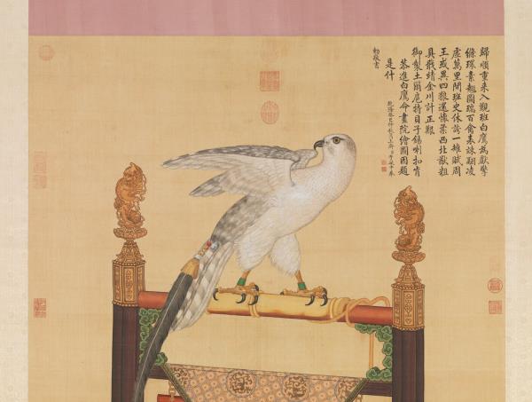 清艾啟蒙畫土爾扈特白鷹　軸