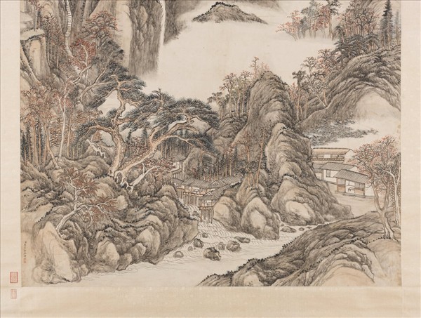 清張宗蒼畫雲崖錦樹　軸