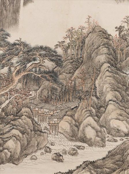 清張宗蒼畫雲崖錦樹　軸