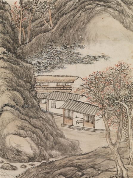 清張宗蒼畫雲崖錦樹　軸