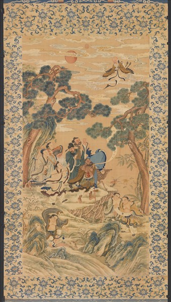 清緙絲群仙拱祝圖　軸