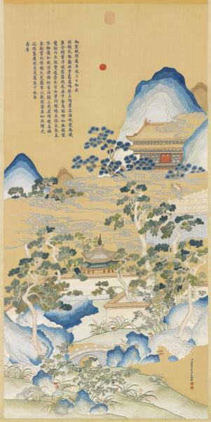 清孔憲培妻于氏恭繡御製萬年枝上日初長詩意　軸