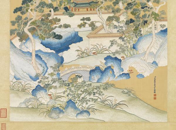 清孔憲培妻于氏恭繡御製萬年枝上日初長詩意　軸