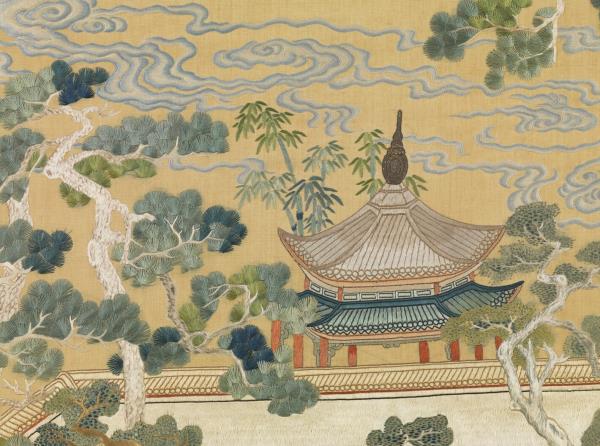 清孔憲培妻于氏恭繡御製萬年枝上日初長詩意　軸