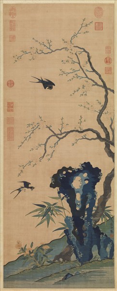 元緙絲崔白杏林春燕　軸