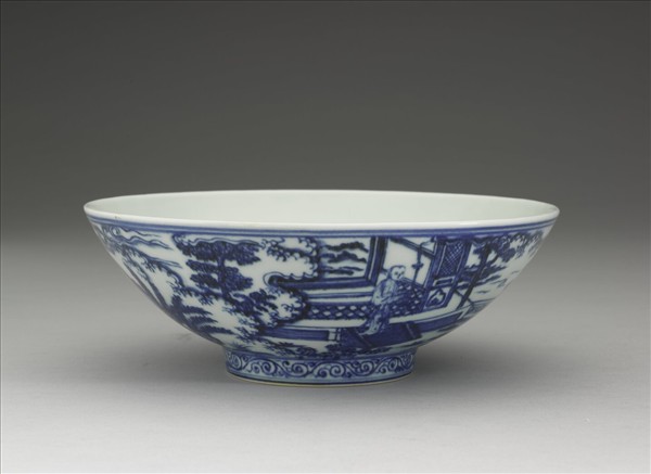 青花〈秋夕〉詩意仕女圖碗