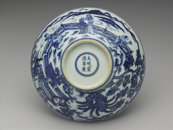 青花〈秋夕〉詩意仕女圖碗