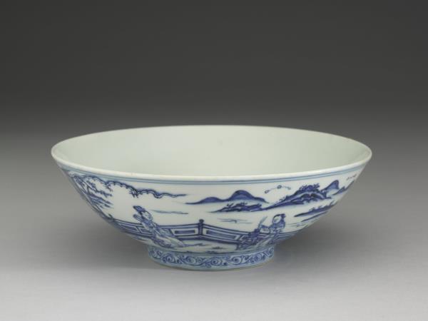 青花〈秋夕〉詩意仕女圖碗