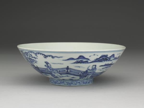 青花〈秋夕〉詩意仕女圖碗