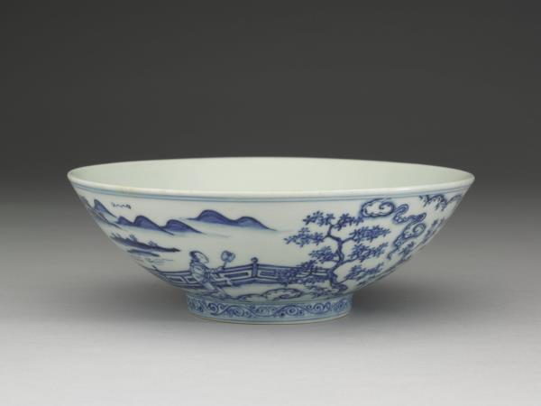 青花〈秋夕〉詩意仕女圖碗