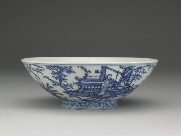 青花〈秋夕〉詩意仕女圖碗