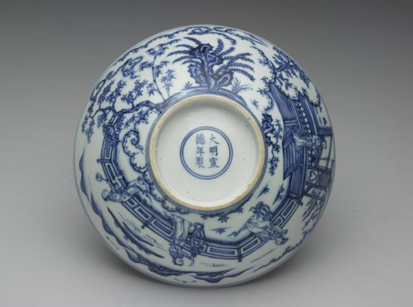 青花〈秋夕〉詩意仕女圖碗