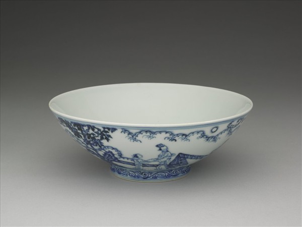 青花庭園仕女圖碗