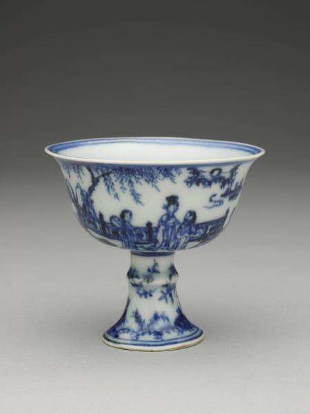 青花海棠詩意圖高足杯- 故宮