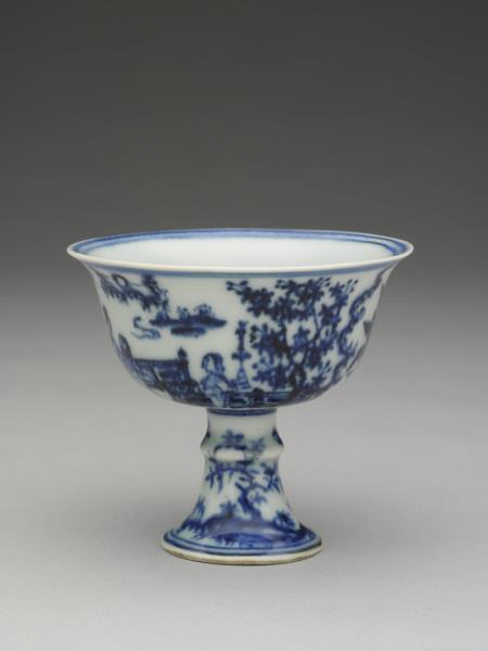 青花海棠詩意圖高足杯- 故宮