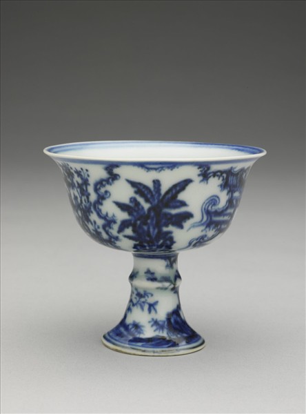 青花海棠詩意圖高足杯