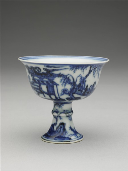 青花海棠詩意圖高足杯