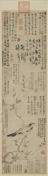 元張中桃花幽鳥　軸