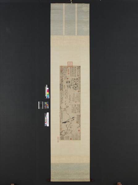 元張中桃花幽鳥　軸