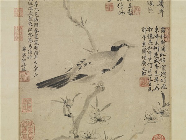 元張中桃花幽鳥　軸