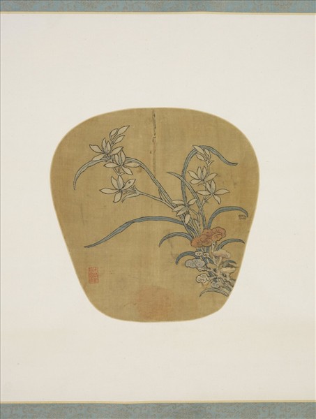 明緙絲芝蘭並秀紈扇　軸