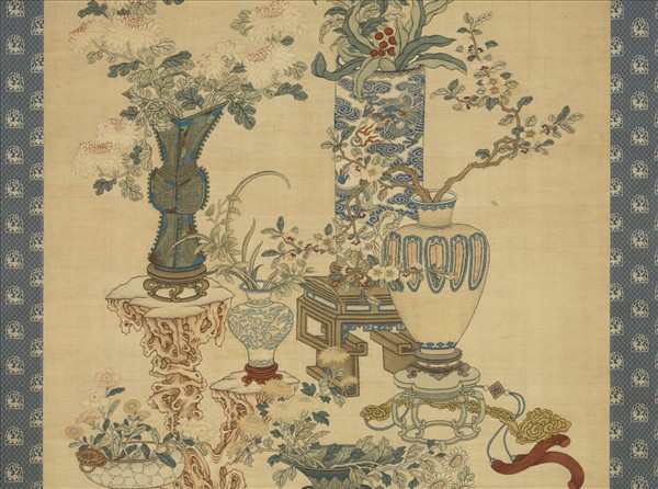 清乾隆緙絲博古花卉集錦　軸