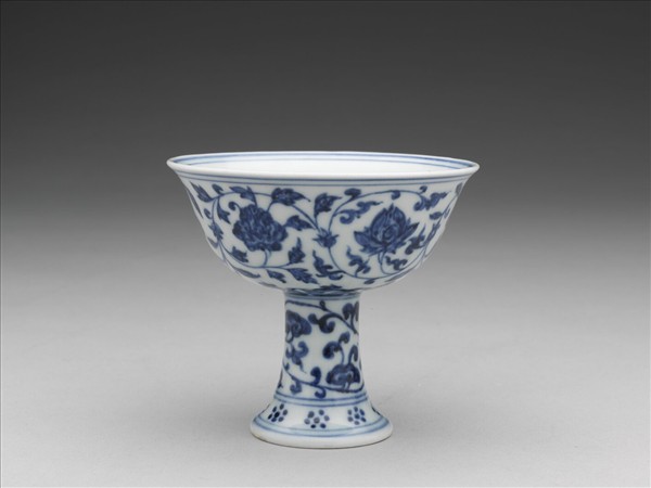 青花四季花卉紋高足碗