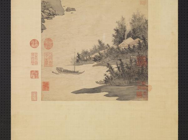 明唐寅震澤煙樹　軸