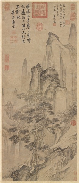 明唐寅空山觀瀑圖　軸