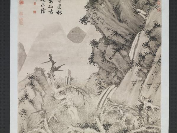 明文徵明松下觀泉圖　軸