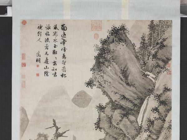 明文徵明松下觀泉圖　軸