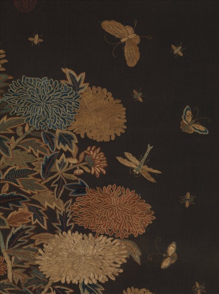 宋繡盆菊詩意簾　軸