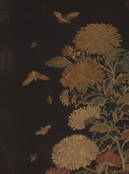 宋繡盆菊詩意簾　軸