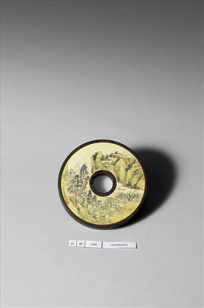 〈西清續鑑〉鏡匣雕刻木蓋附弘旿〈山水〉