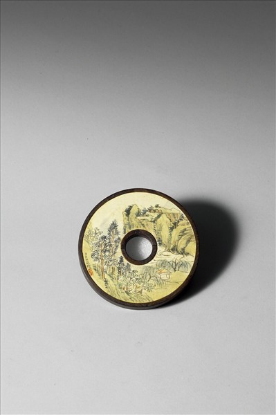 〈西清續鑑〉鏡匣雕刻木蓋附弘旿〈山水〉