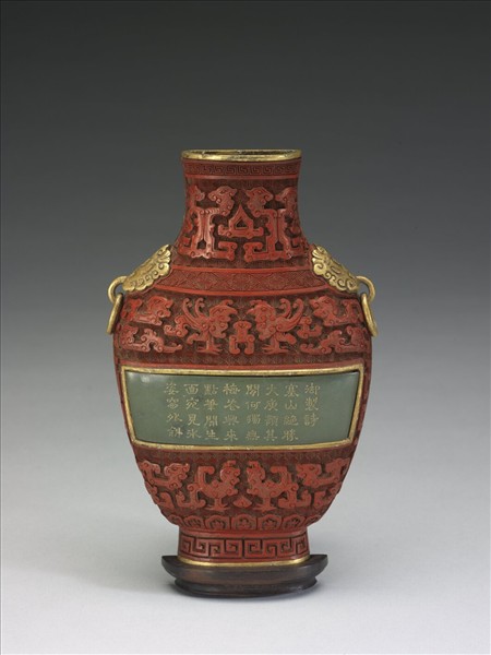 銅胎剔紅嵌玉轎瓶- 故宮