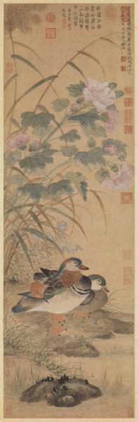 清顧瑛芙蓉雙鴛圖　軸