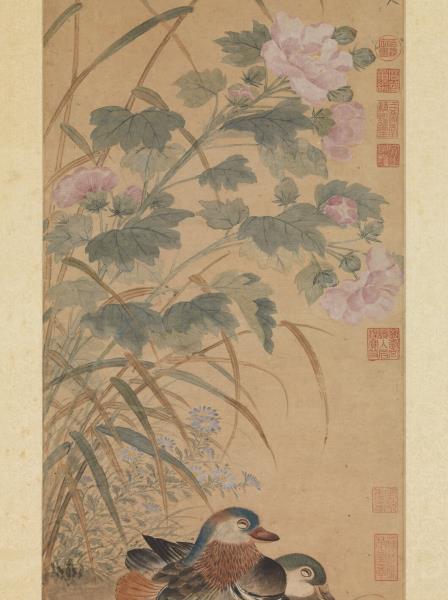 清顧瑛芙蓉雙鴛圖　軸