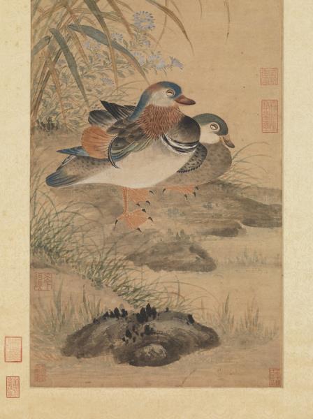 清顧瑛芙蓉雙鴛圖　軸