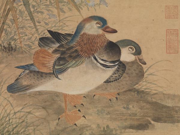 清顧瑛芙蓉雙鴛圖　軸