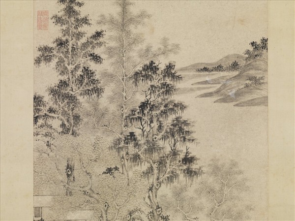 元馬琬秋林釣艇圖　軸