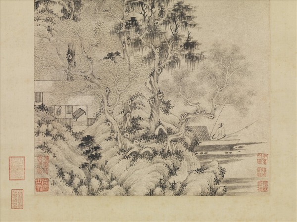 元馬琬秋林釣艇圖　軸