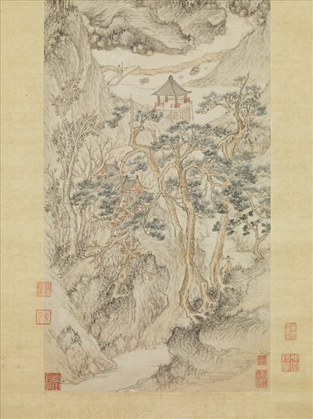 明文伯仁松岡竹塢圖　軸