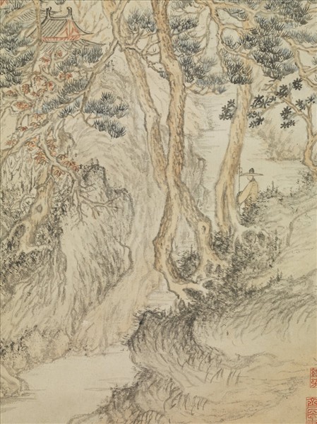 明文伯仁松岡竹塢圖　軸